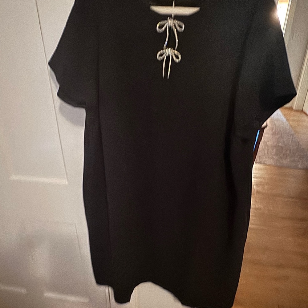 Talbots Elegant Black Short Sleeve Dress with Bow Accent